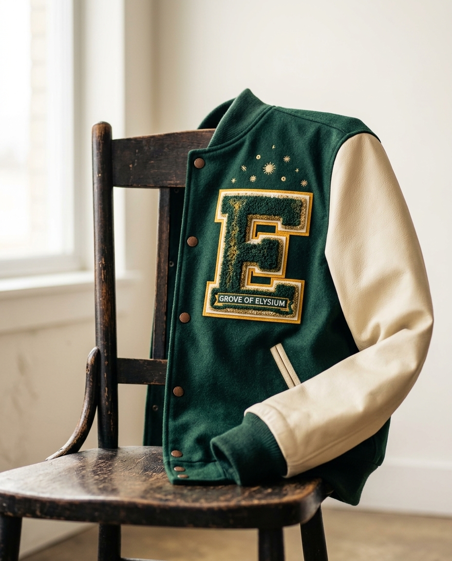 Varsity letterman jacket with chenille letter patch