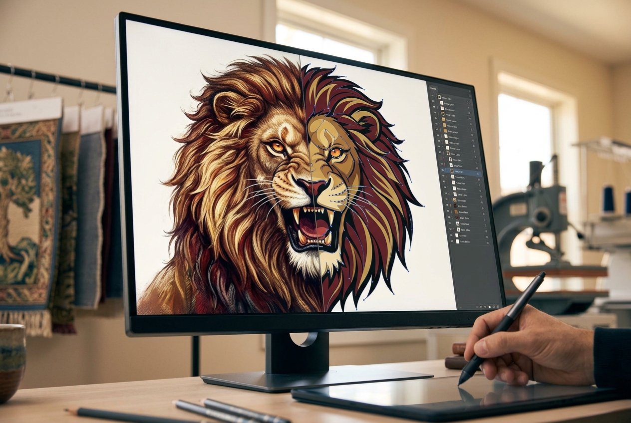 Raster to vector conversion of a lion illustration